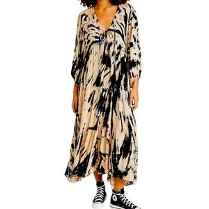 NWT Young, Fabulous & Broke Tie Dye Dawn Boho Maxi Dress Blue Safari Size: M